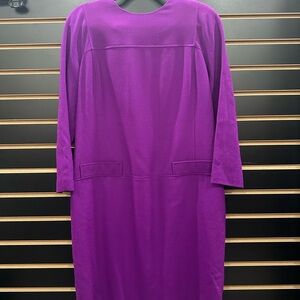 Evan Picone 100% wool Vibrant Purple Long-Sleeve Shift Dress